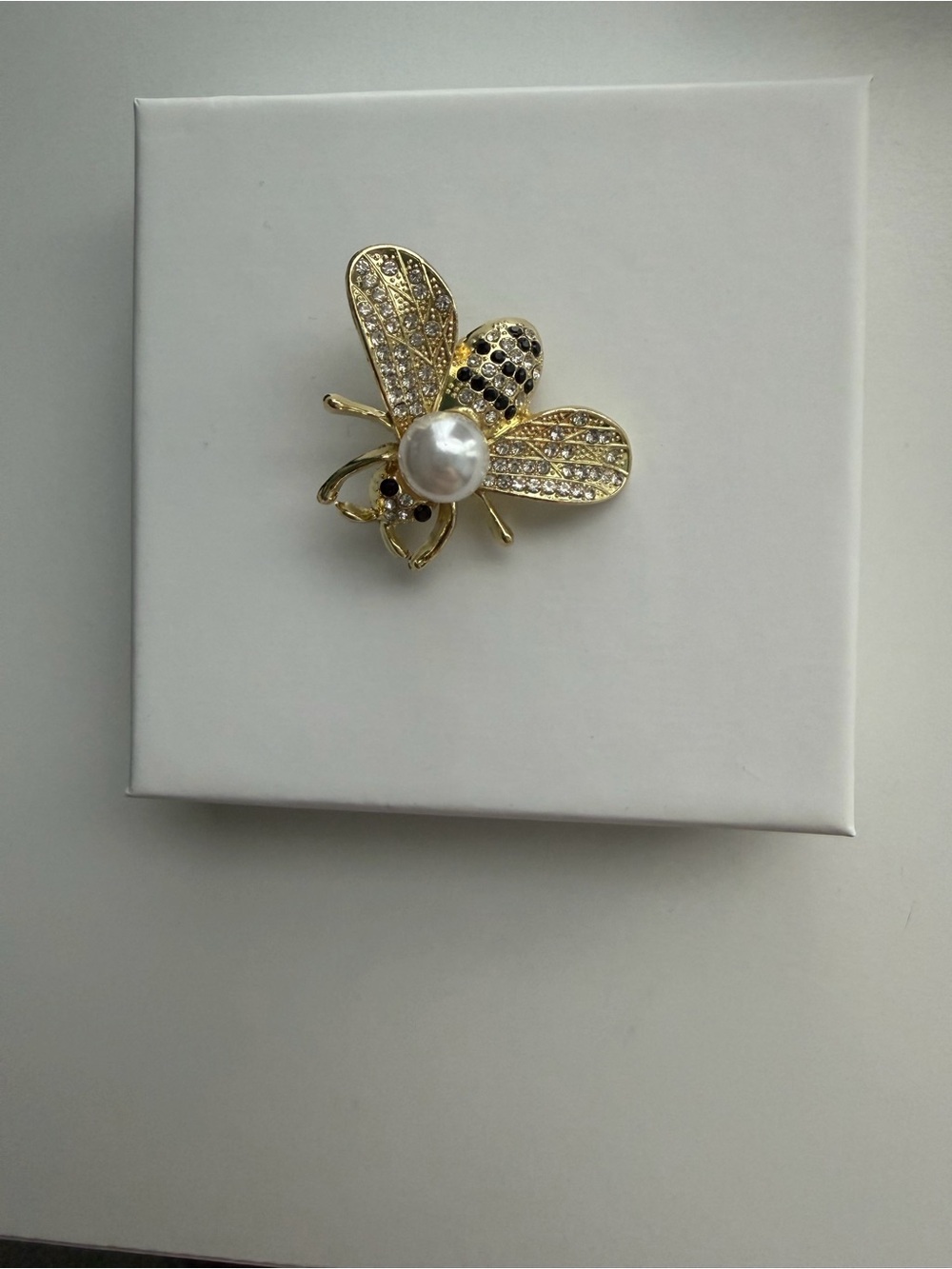 Boutique GoldTone Faux Pearl and Rhinestone Bee Brooch